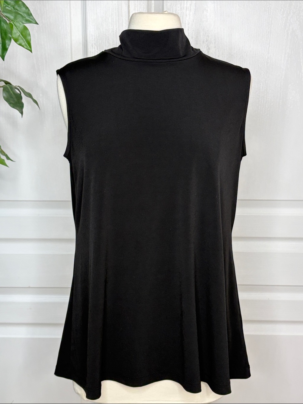 Susan Graver Modern Essentials Liquid Knit Mock Neck Top ~ Black